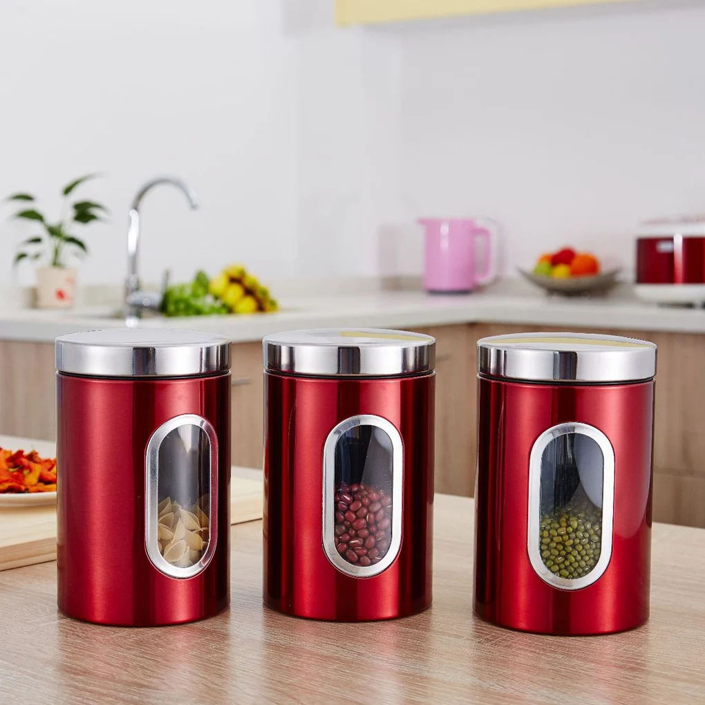 

Storage Jars Stainless Steel Canister Dry Food Dispenser Kitchen Jars For Visible Tea Coffee Grain Airtight Anti-Corrosion 1pcs