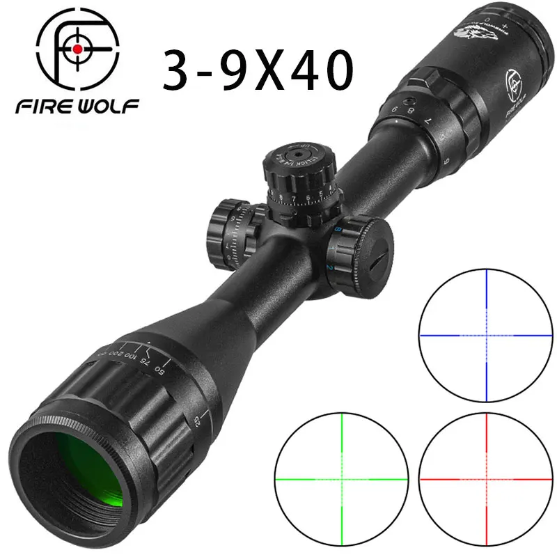 FIRE WOLF 3-9X40AOL Mil Dot illuminated Reticle Sight Compact Riflescope Lockable Turrets Tactical Optics Distance Scope