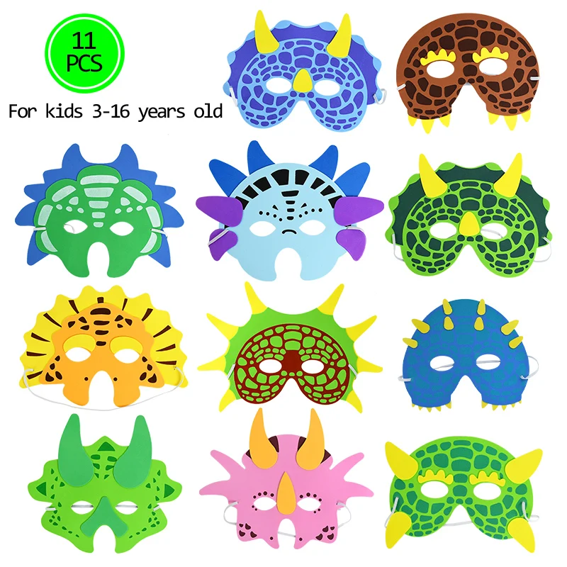 

11 Pack Cartoon Dinosaur Masks Animal Theme Party Face Shield Masquerade Costume Accessories Cosplay Props Baby Shower Decor