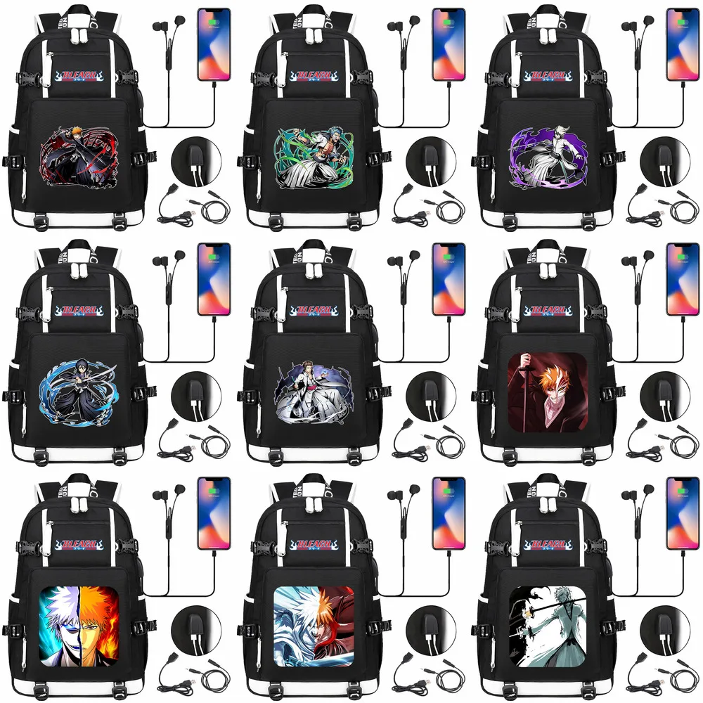 

New Anime BLEACH USB Backpack Satchel Youth Student School Book Bags Men's Women's Leisure Travel Backpacks Rucksack