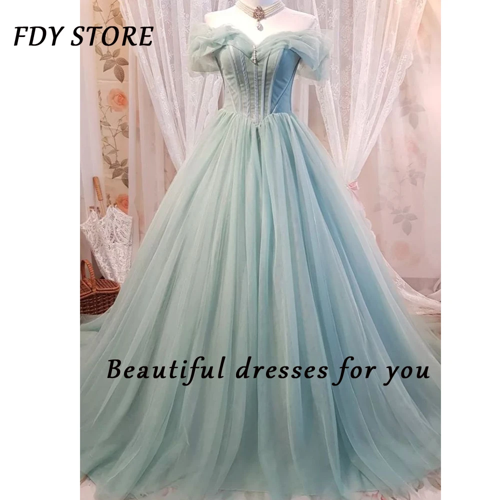 

FDY Store Prom Off-the-Shoulder A-line Beaded Lace Up Court Train Evenning Ball-gownDress Formal Occasion Party for Women