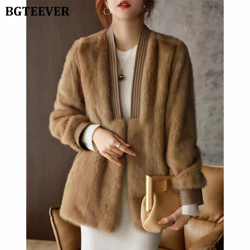 

Стильные Свободные женские пальто BGTEEVER с V-образным вырезом, Зимние Модные Женские однотонные теплые куртки с длинным рукавом, женская верхняя одежда, топы
