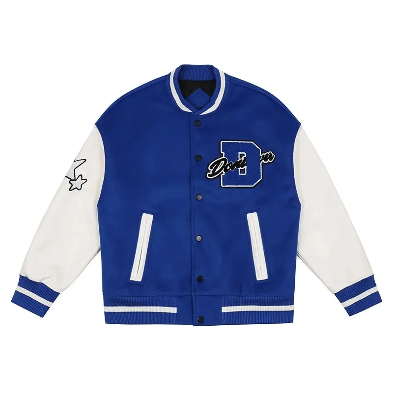 

2023 Hip Hop College Jackets Mens Furry Stars letters Embroidery Color Block Harajuku Varsity Jacket Women Baseball Coats Unisex
