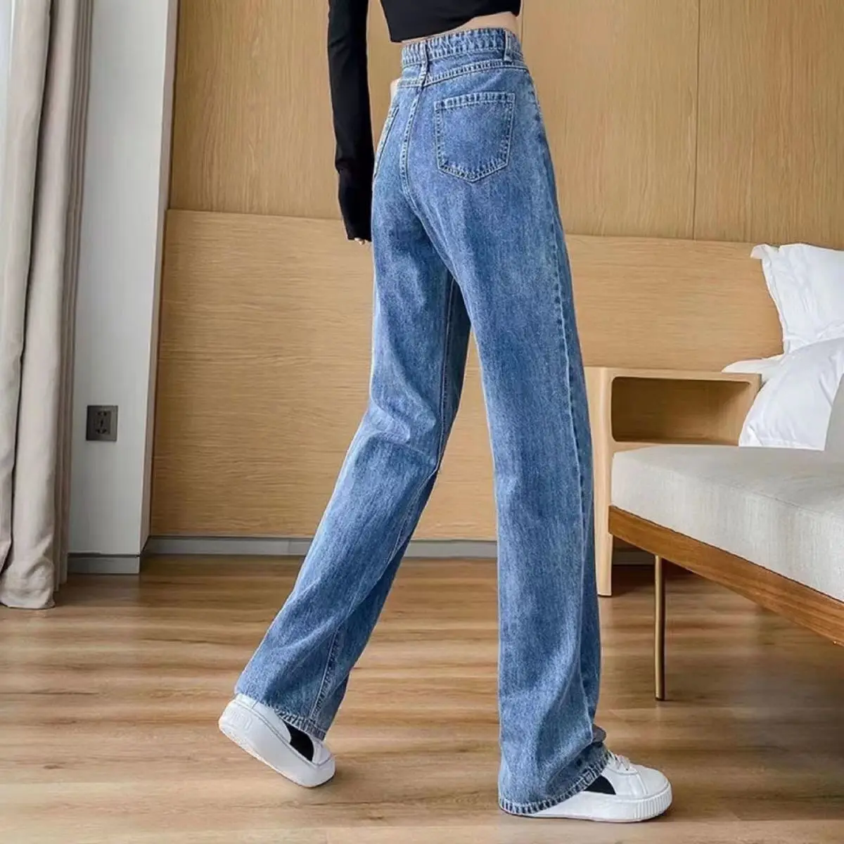 2022 New Woman Trend Jeans High Waist Wide Leg Cotton Denim Clothing Blue Streetwear Vintage Fashion Harajuku Straight Pants