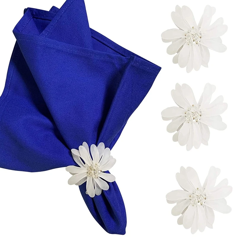 

A63I Acrylic Flower Napkin Rings Set Of 4, Handmade Napkin Rings For Wedding, Valentine's, Banquet, Birthday Table Decor