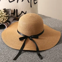 folding straw hat womens summer outing sun visor holiday bow tie cool hat seaside beach hat tide summer hats