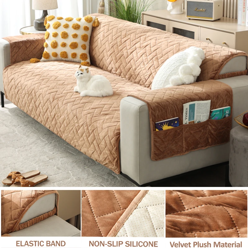 

Velvet Sofa Covers 1/2/3/4Seats Anti-wear Couch Cover with Armrest Plush Sofa Cover for Living Room Armchair Furniture Slipcover