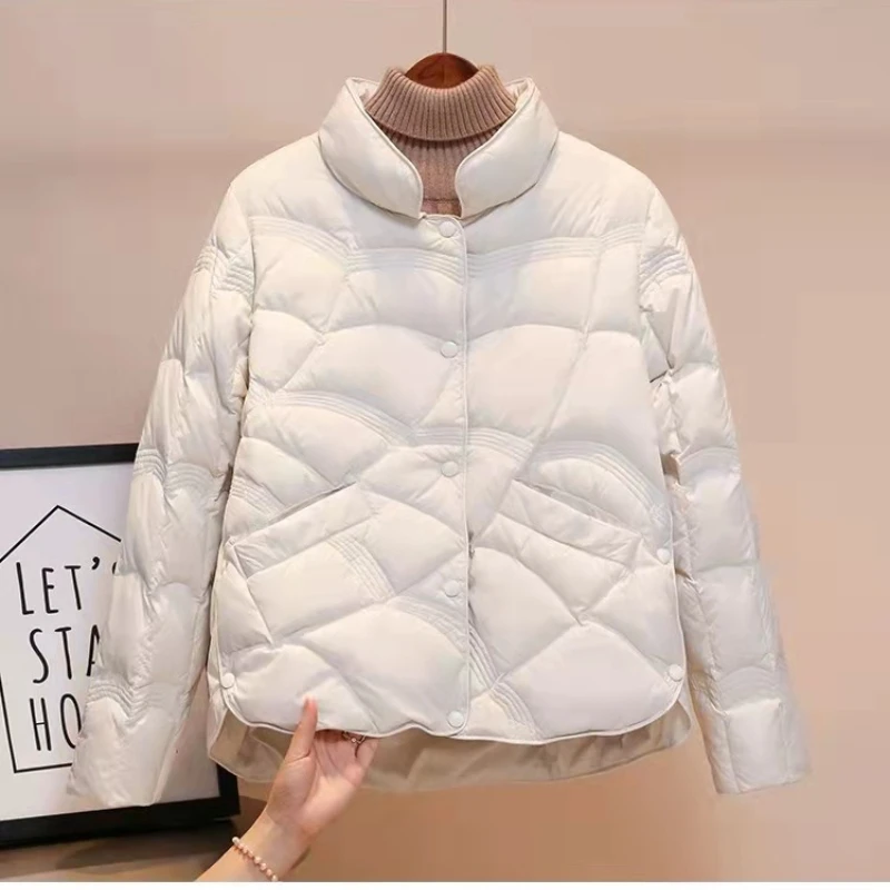 2022 New Korean Fashion Elegant Women Padded Cotton Coats Stand Collar Single Breasted Parkas Solid Long Sleeve Warm Jackets enlarge