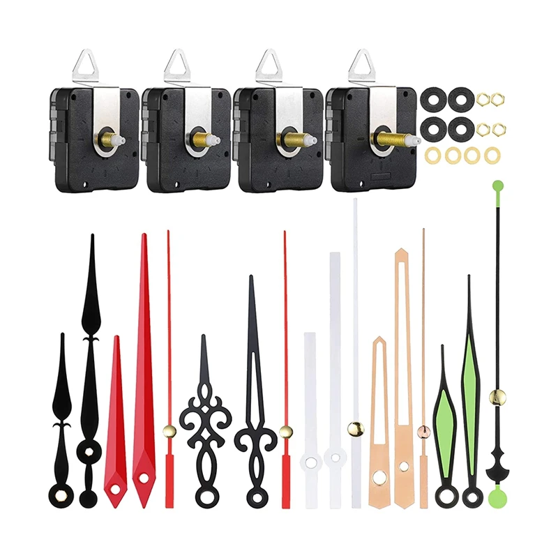 

4 Pieces High Torque Long Shaft Clock Movement Mechanism With 6 Different Styles Of Hands Clock Repair Parts Replacement