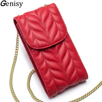 2022 summer new women small shoulder bag for phone fashion ear of wheat design metal chain female premium leather cross body bag