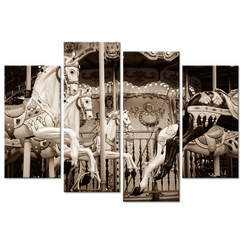 4 шт. карусель лошади домашний декор плакат парк развлечений Печать на холсте