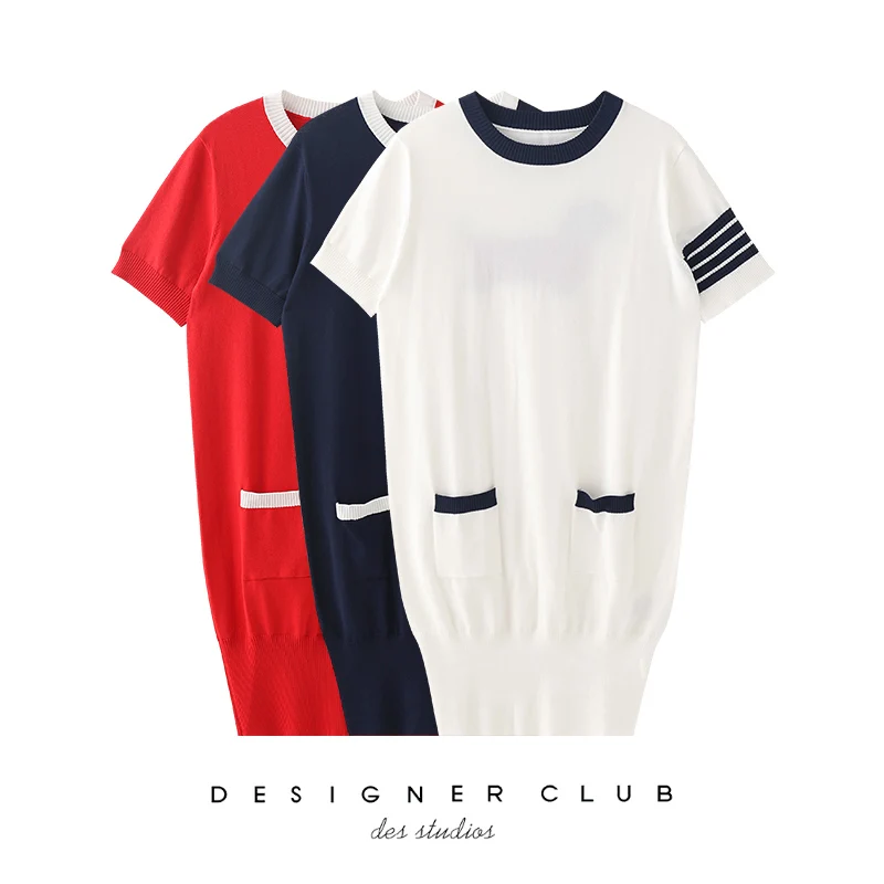 TB puppy knitted dress four bars British style college style ice silk skirt French niche design