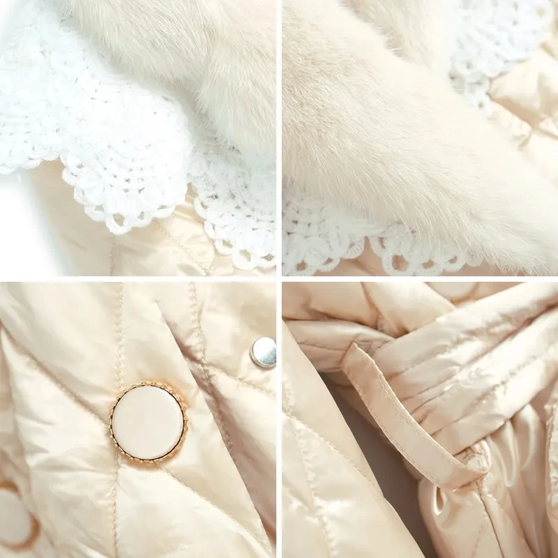 Down Jacket Womens 2022 Autumn Winter New Fashion Temperament Design Sense Down Jacket Womens Embroidered Fur Collar Warm Parkas