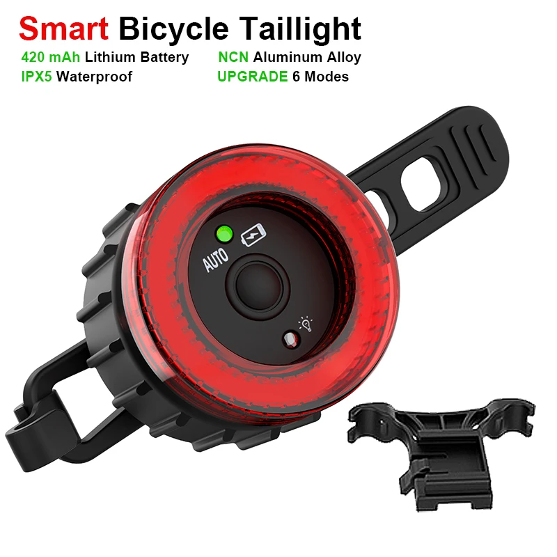 

Smart Auto Brake Sensing Bicycle Taillight Safety Warn Bike LED Waterproof Cycling Charging Rear Lights For Bicycle Accessories