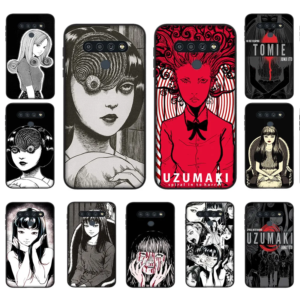 Мягкий чехол для iPhone 8 7 Plus 11 SE X XS Max 12 Mini Pro черная Обложка искусственная кожа Junji Ito