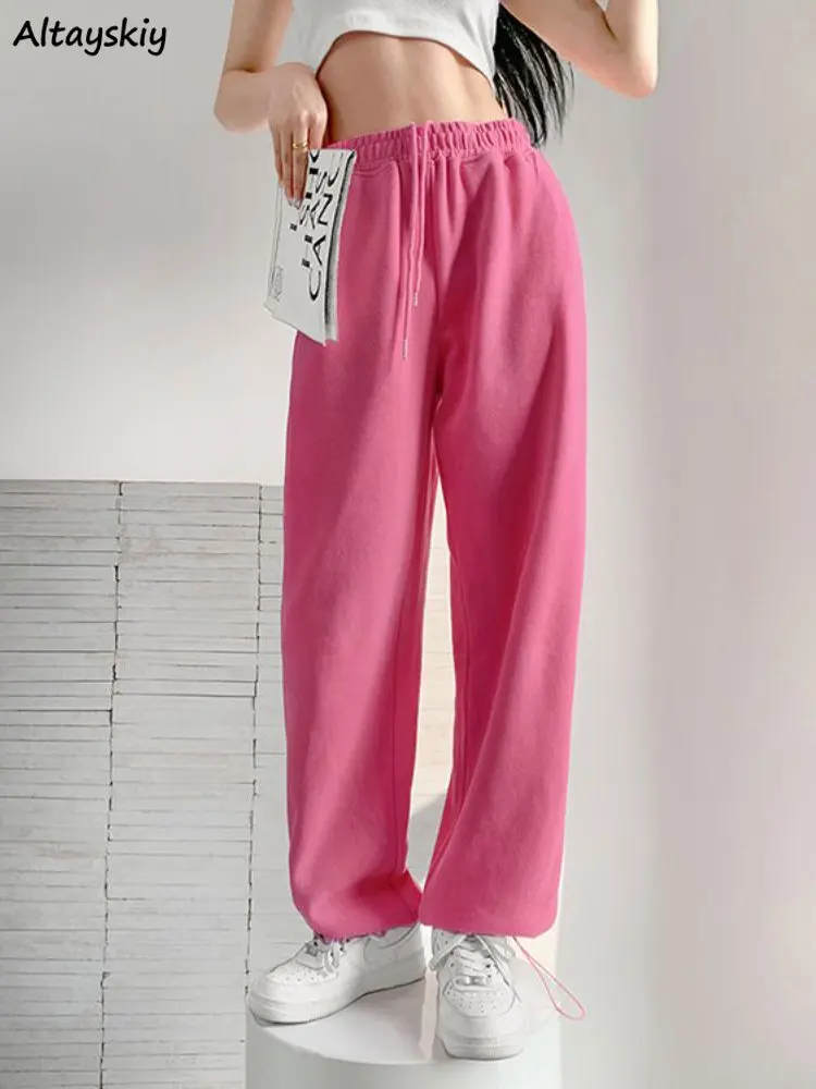 

Женские спортивные брюки-султанки, розовые повседневные брюки-султанки с завышенной талией, уютные универсальные американские ретро брюки