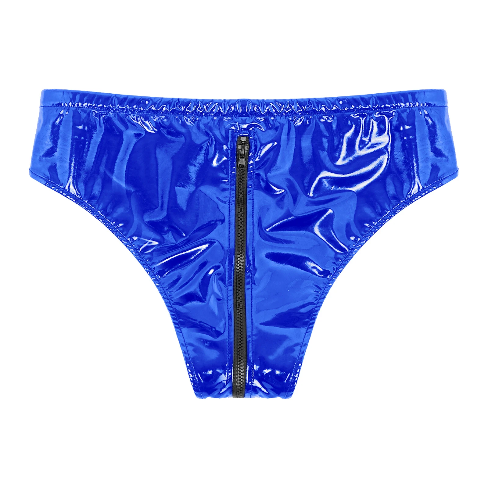 Mens Shiny Patent Leather Panties Underpants Wet Look Zipper Briefs Hot Mini Shorts Underwear for Males Club Pole Dance Costumes