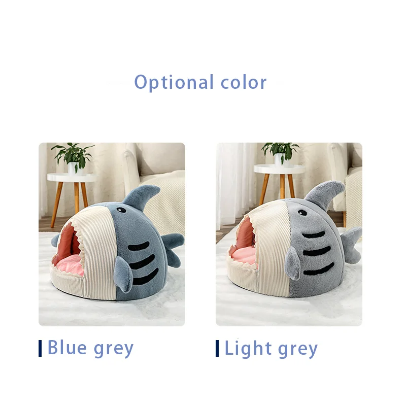 Милая кошачья спящая постель с рисунком акулы, удобный и теплый домик для питомца, полузакрытый, подходит для всех сезонов, новая модная аксессуар для гнезда.