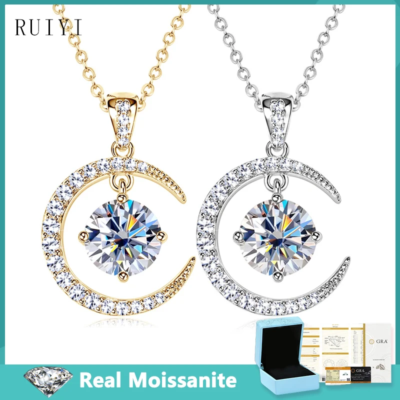 Модные подвески с муассанитом в форме луны ожерелья D цвет 2 31 карата сертификатом