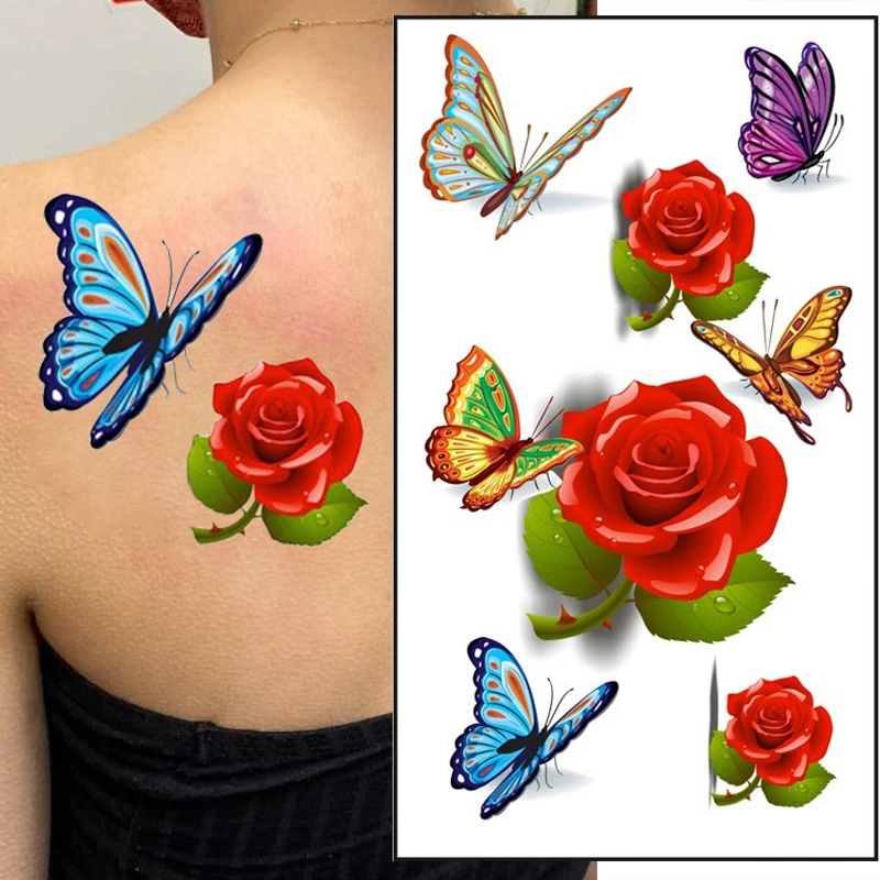 

Black Waterproof Tattoo Butterfly Bird Flower English Word Fake Tattoos Arm Clavicle Shoulder Body Art Temporary Tattoo Sticker