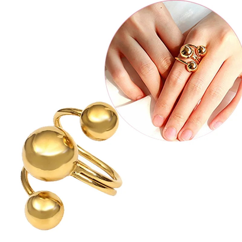 

Simple Creative Trend Fine Golden Ball Interstellar Orbit Adjustable Design Sense Ring for Men's Jewelry