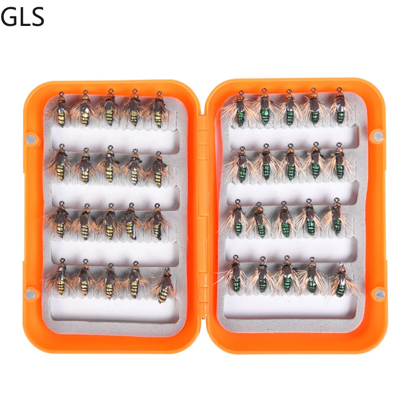 

GLS 40/Pcs Red/Yellow/Green Bionic Artificial Fly Fishing Lure Kit High Quality Trout Bait Set Fishing Accessories