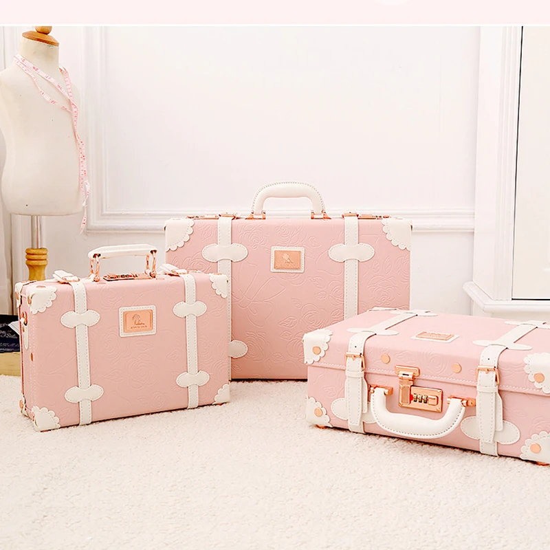 13 inch New Vintage Floral Rolling Luggage sets  Women Cute Trolley Suitcase Travel Bag Carry ons with Universal Wheels
