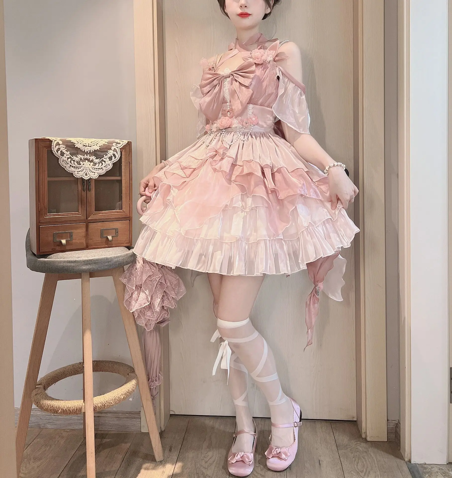 Свадебное платье в стиле &quotЛолита&quot с розовыми цветами Jsk великолепное