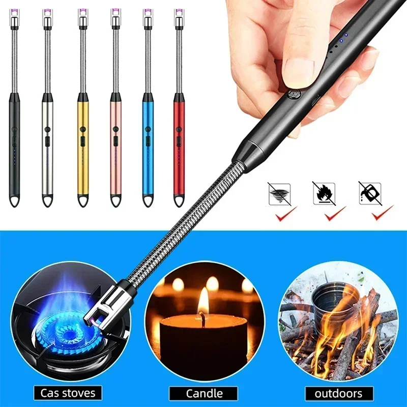 Фото Уличная кухонная зажигалка, перезаряжаемая от USB, портативная электронная зажигалка, предохранительный замок, экологически чистая для свечей, газовых плит №1