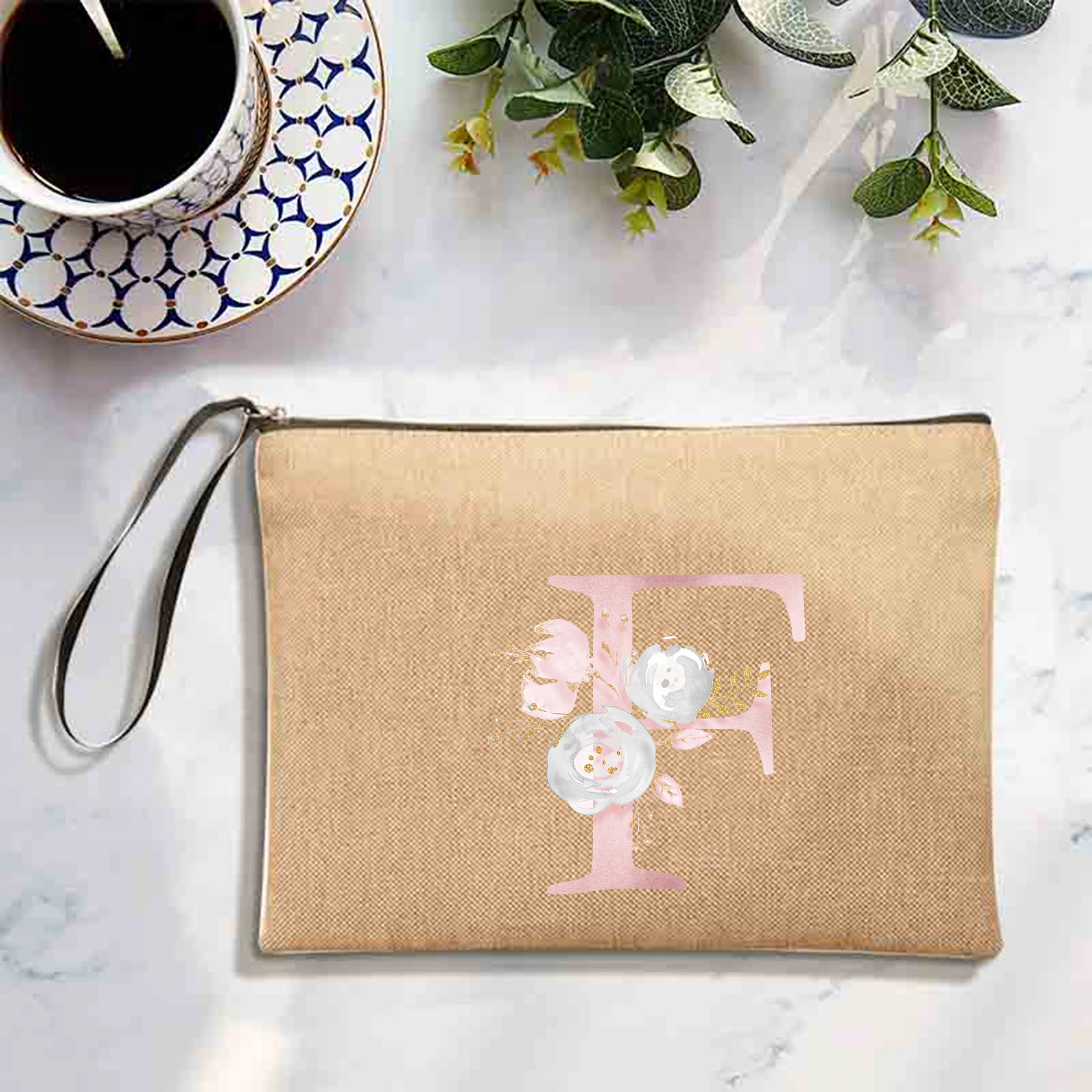 Модная льняная косметичка на молнии с принтом розовых букв 26 дюймов большой