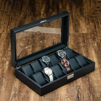 carbon fiber leather watch box storage box jewelry watch mechanical watch jewelry finishing collection with lock watch box