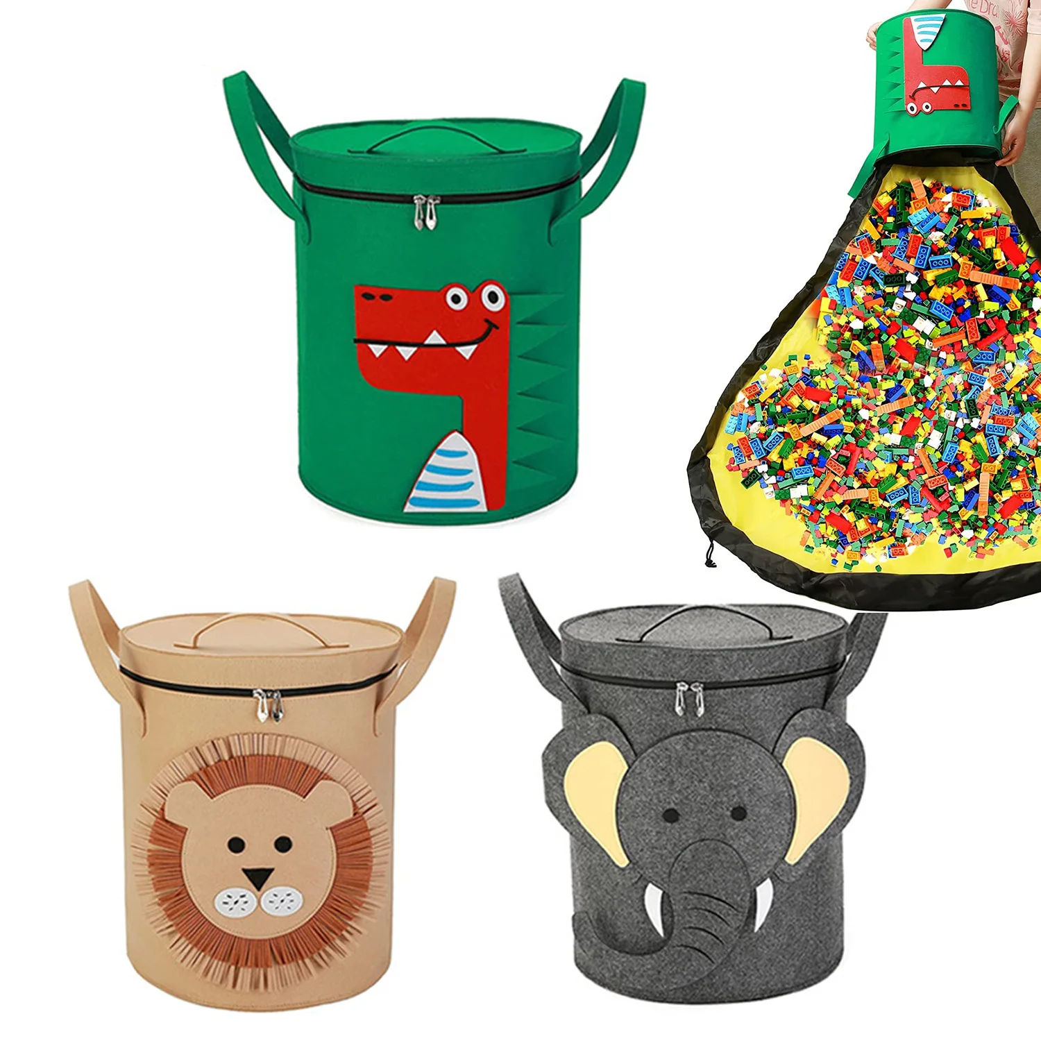

Cartoon Animal Storage Basket Elephant Lion Dinosaur with Lid Storage Bucket Foldable Toy Clothe Sundries Container Tool
