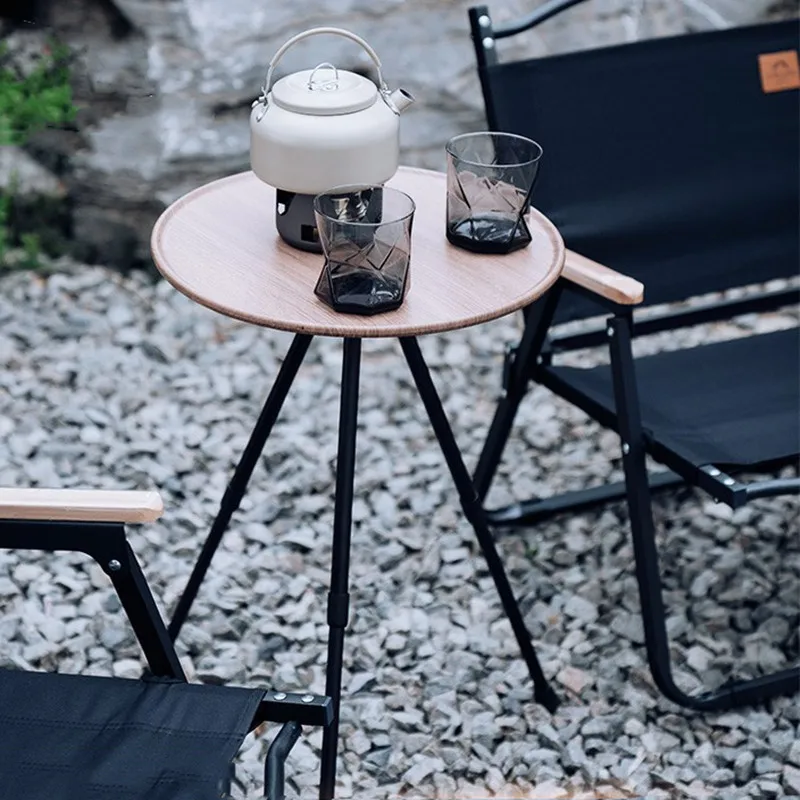 Telescopic Folding Round Table Outdoor Three-legged Dining Table Portable Aluminum Alloy Coffee Table Hike Picnic Liftable Table