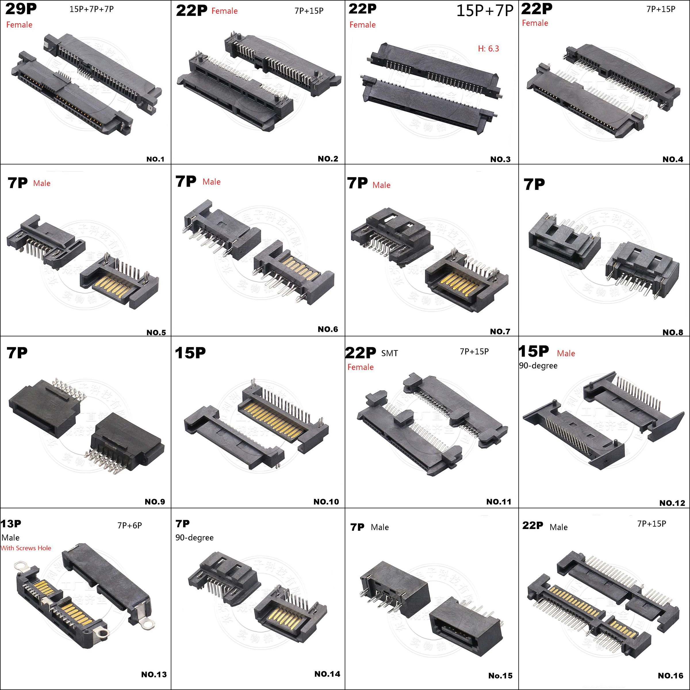 

1PCS SATA Interface Socket SSD Solid State Drive Seat 7+15P 7P 22PIN 7P 15P 13P 29P 7P+6P Connector Male Female 90 180 DIP SMT