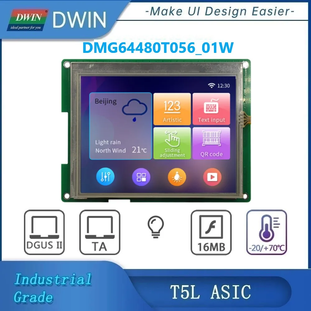 

DWIN 5.6 Inch TFT LCD HMI Display Module 640x480 TTL/RS232 Capacitive Resistive Touch Panel For Arduino DMG64480T056_01W