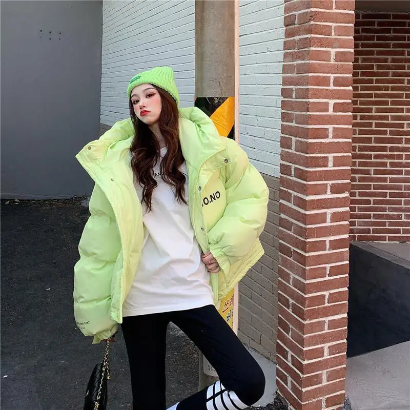 2021 New Candy Color Loose Hooded Women Parkas Korean Printed Down Jackets Female Winter Thick Warm Bubble Coats College Style