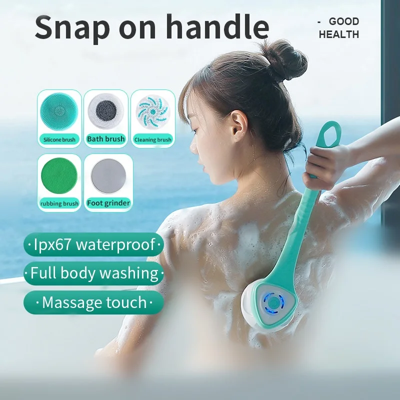 

And Waterproof Brush Cleaner Tool Scrub Scrubber Showers Face Foot Electric Bath Back Grinder Handle Bathroom Body Shower Long