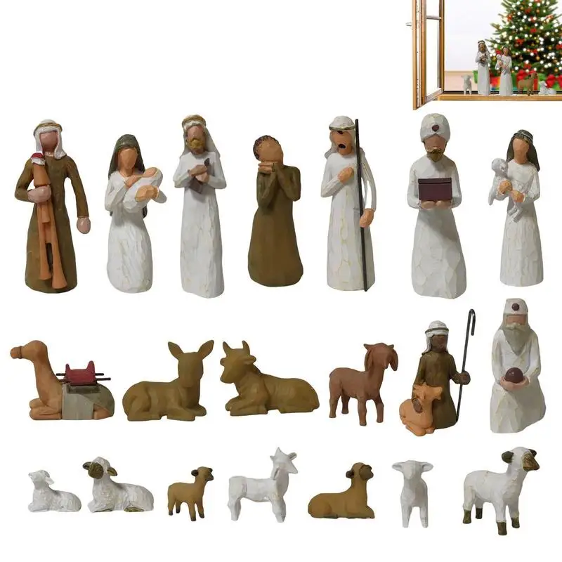 Birth Of Jesus Scene Mini Resin Statue Christmas Decoration Nativity Scene Set Miniature Craft Ornament Home Decor Gift 20pcs
