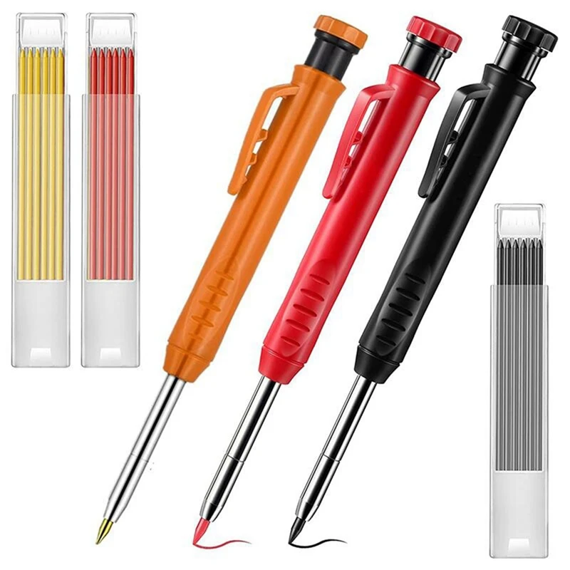 

Best 3 Solid Woodworking Pencils With 18 Refills, Marking Tool With Built-In Sharpener, Suitable For Woodworking Architects