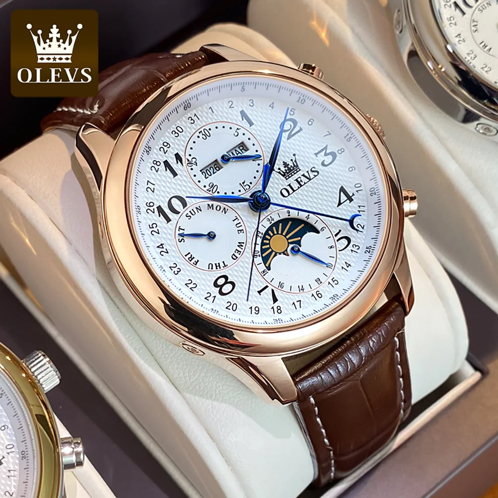 

OLEVS New Self-Wind Men Mechanical Watch Waterproof Perpetual Calendar Week Display Moon Phase Automatic Watch Man Montre Homme