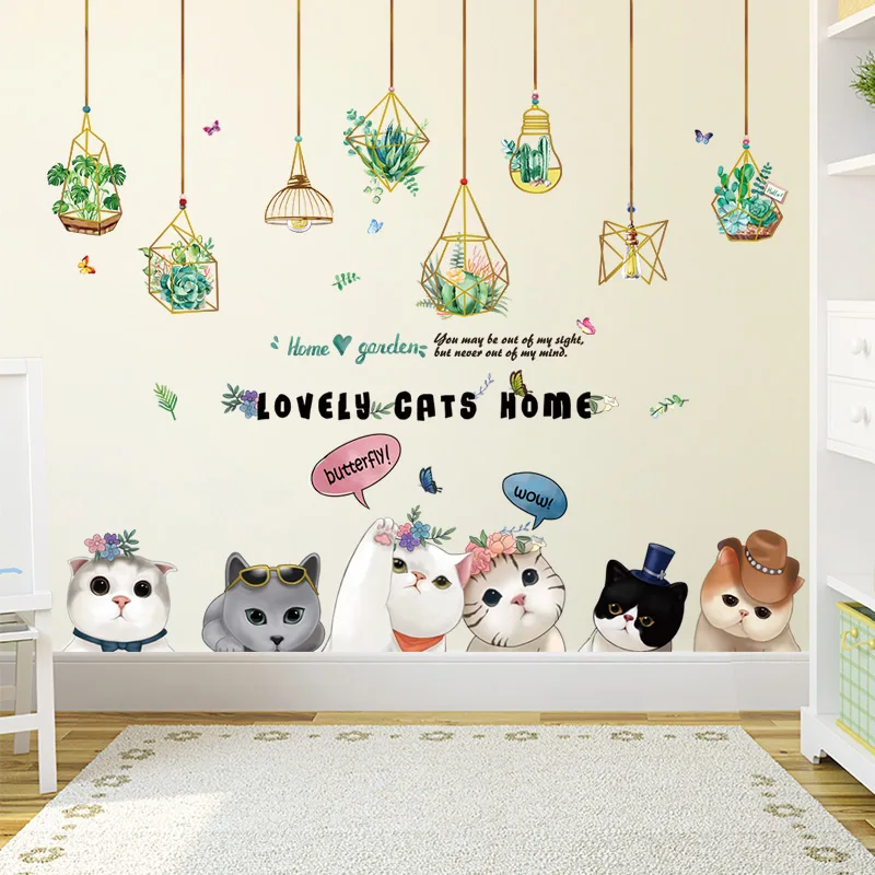 

[SHIJUEHEZI] Green Potted Plants Wall Stickers DIY Cats Animals Wall Decals for Living Room Kids Bedroom Kitchen Home Decoration