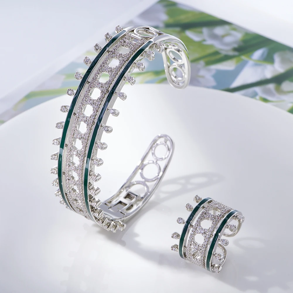 Tirm 2 шт. Набор браслета для женщин фианиты искусственный браслет кольцо Дубай