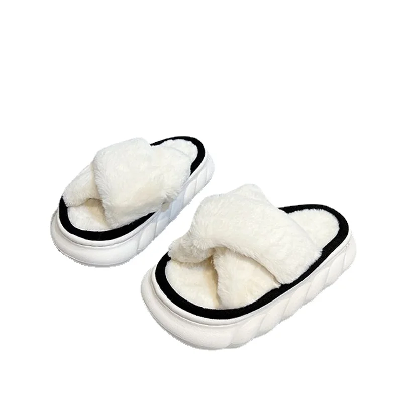 

Женские меховые тапочки Minimlsa, Нескользящие домашние тапки на толстой подошве, удобная домашняя обувь с перекрестным мехом