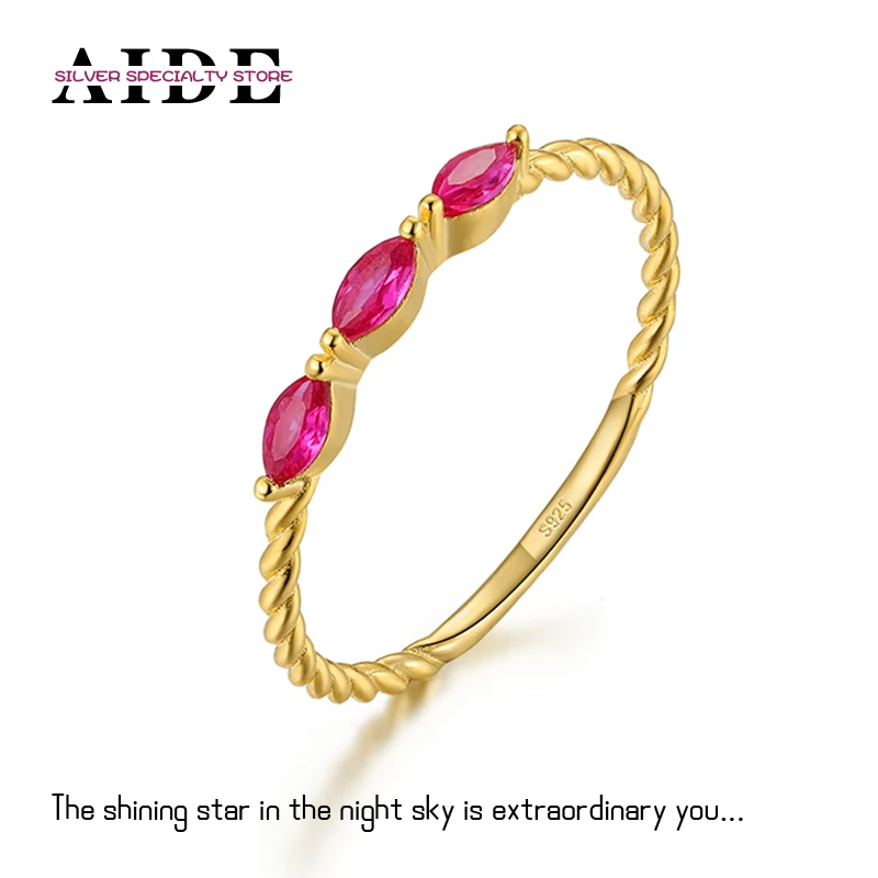 

AIDE s925 Sterling Silver Engagement Ring Pink Marquise CZ Thin Twist Band Rings for Women Wedding Jewelry Gifts Anillos кольца