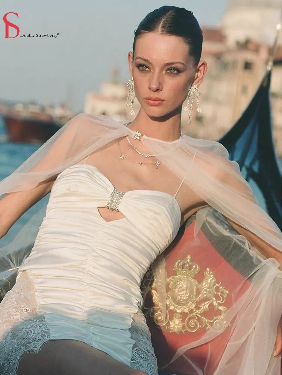 

Летнее женское Плиссированное кружевное платье с жемчугом и бриллиантами, плиссированное белое кружевное тонкое универсальное платье