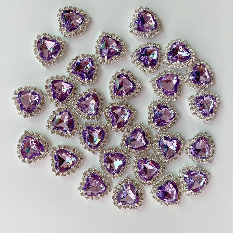 

3D Purple Loving-Heart Nail art Charms 5/10Pcs With full Glitter Rhinestone Decoration Flat-back Heart Metal Alloy Crytal &8&