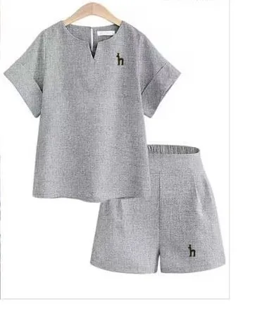 2023 Summer New Loose European And American Style Large Size Women's Short-sleeved Blouse Shorts Two-piece Suit