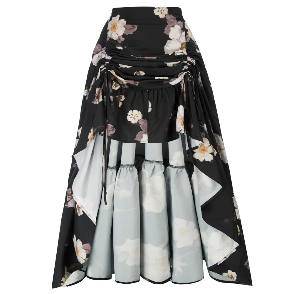 

SD Women Renaissance High-Low Skirt Gothic Elastic High Waist Tiered A-Line Skirt Steampunk Asymmetrical High Low Dress A20