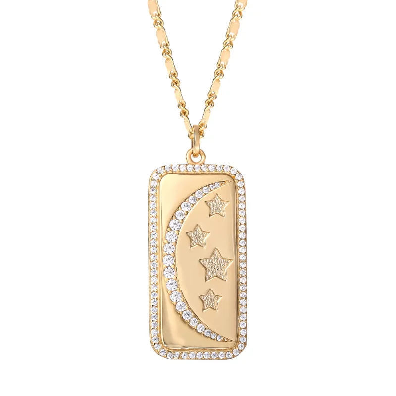 

JS Jessica Simpson Women’s Gold Plated Sterling Silver CZ Moon Dog Tag Necklace