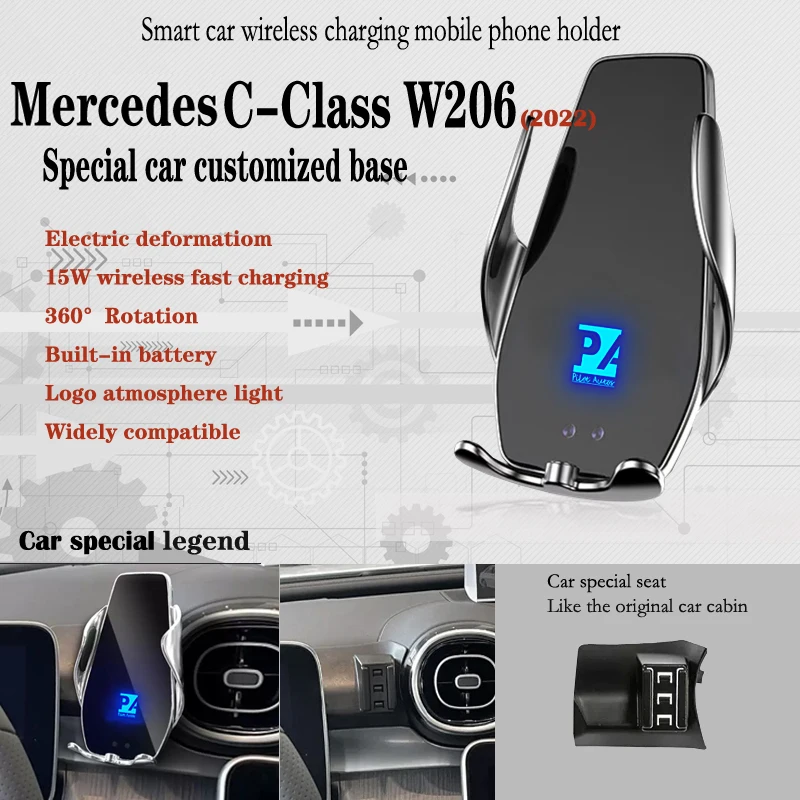 

Автомобильный держатель для телефона Mercedes Benz C-Class W206 2022 с беспроводной зарядкой, 15 Вт, крепление для мобильных телефонов, навигационный кронштейн, поддержка GPS, 360
